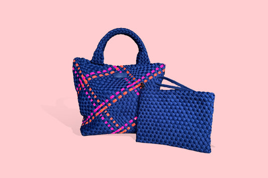 Classic Navy with Pink and Orange Stripes Woven Tote