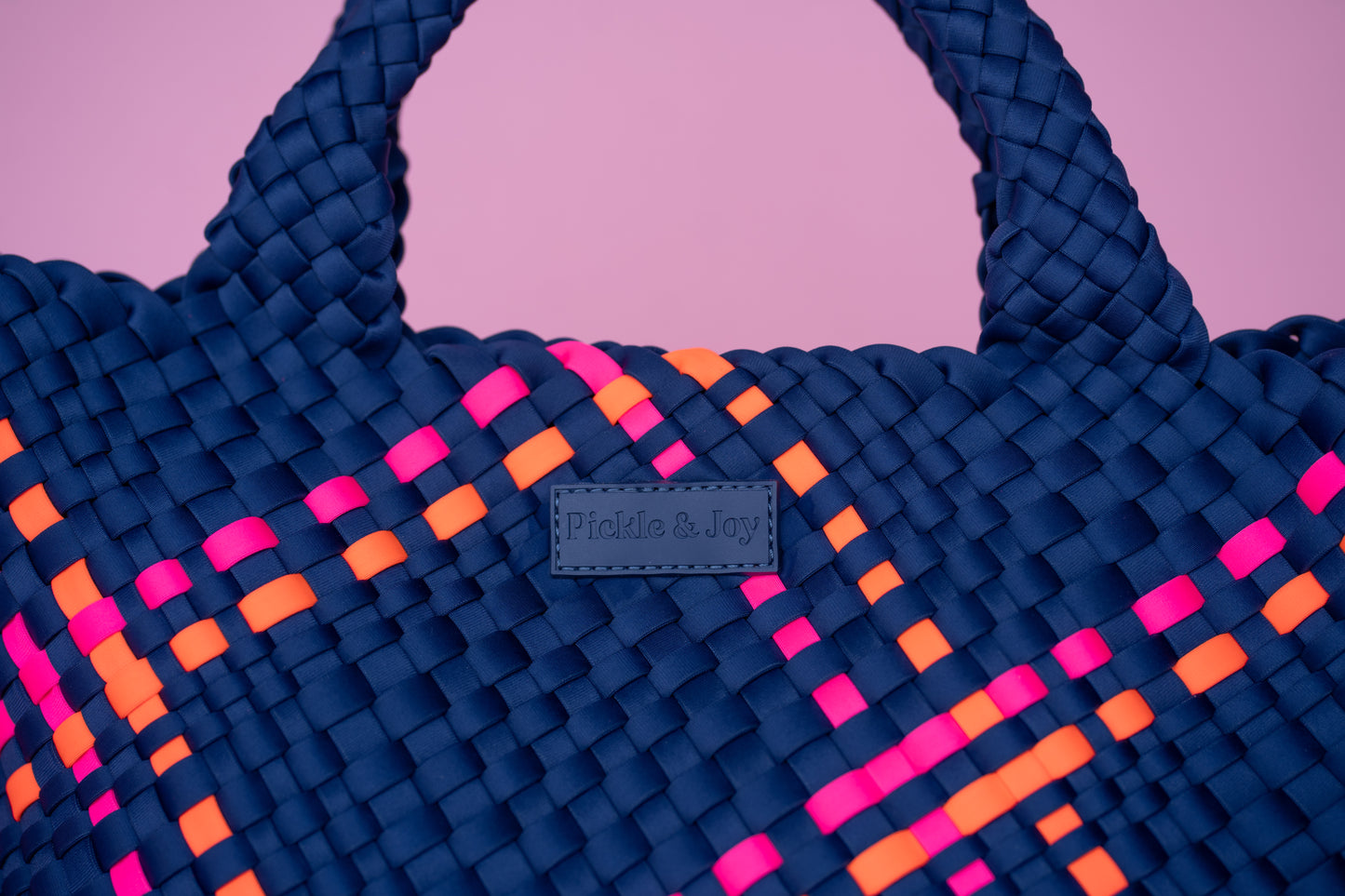 Classic Navy with Pink and Orange Stripes Woven Tote