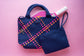 Classic Navy with Pink and Orange Stripes Woven Tote